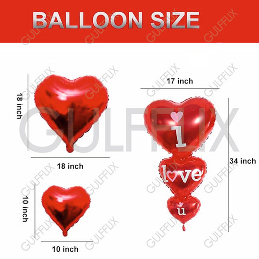 Red Heart Balloons 20 Heart Shaped Balloons with I Love U heart Balloon