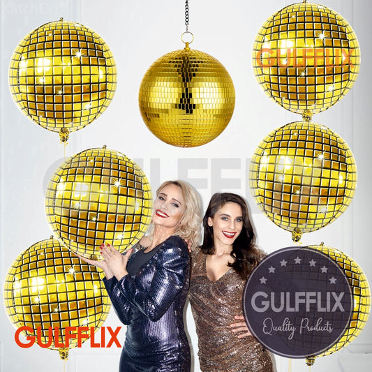 Gold Disco Ball Balloons Big Size Set of 6pcs