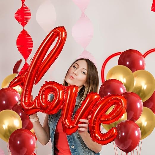 Red and Gold Balloons For Decoration with love balloon - 31pcs
