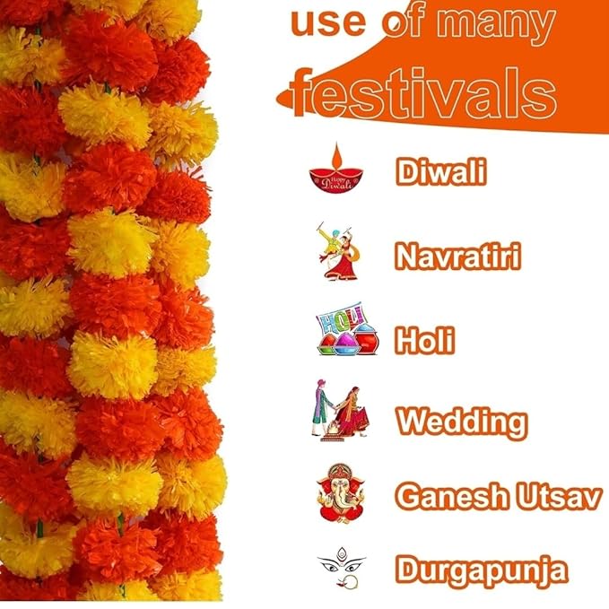 Marigold Artificial Flowers for Decoration - Pack of 10 Pcs