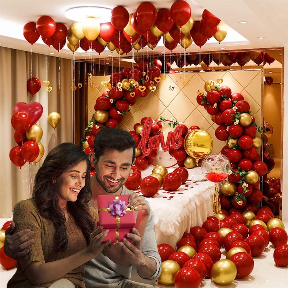 Red and Gold Balloons For Decoration with love balloon - 31pcs