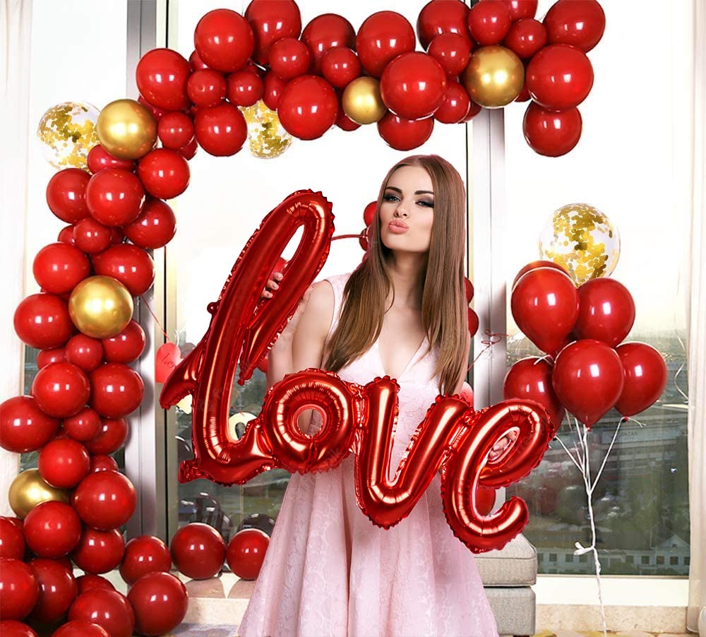 Red and Gold Balloons For Decoration with love balloon - 31pcs