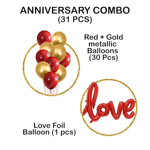 Red and Gold Balloons For Decoration with love balloon - 31pcs