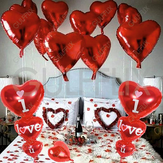 Red Heart Balloons 20 Heart Shaped Balloons with I Love U heart Balloon
