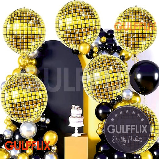 Gold Disco Ball Balloons Big Size Set of 6pcs