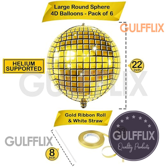 Gold Disco Ball Balloons Big Size Set of 6pcs
