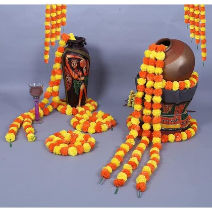 Marigold Artificial Flowers for Decoration - Pack of 10 Pcs
