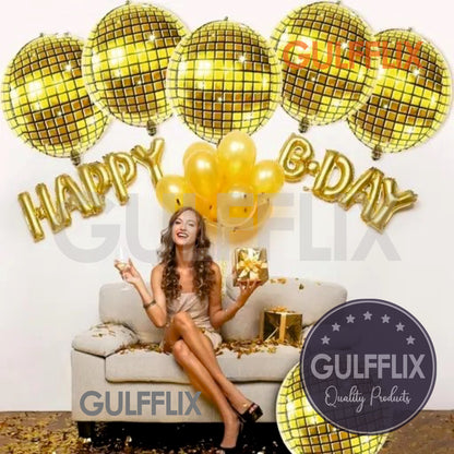 Gold Disco Ball Balloons Big Size Set of 6pcs